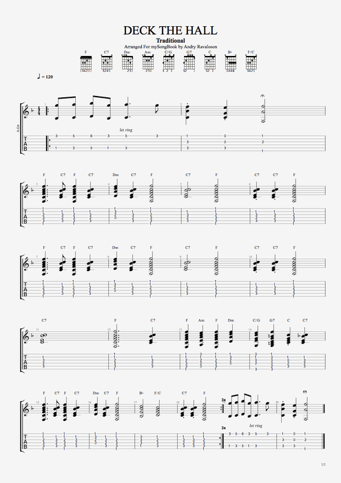 Deck the Halls - Traditional tablature