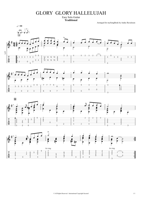 Glory Glory Hallelujah - Traditional tablature