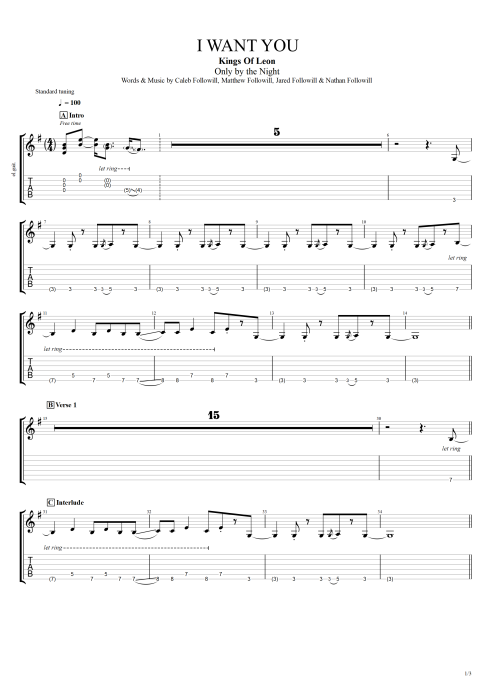 I Want You - Kings of Leon tablature
