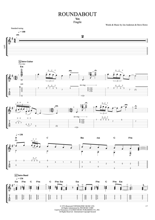 Roundabout - Yes tablature