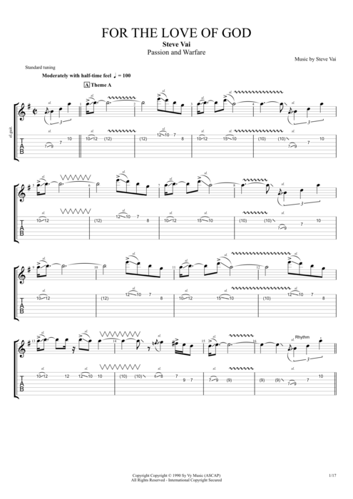 For the Love of God - Steve Vai tablature