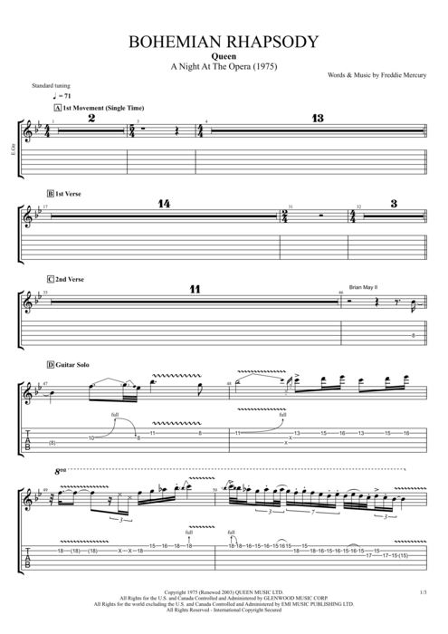 Bohemian Rhapsody - Queen tablature