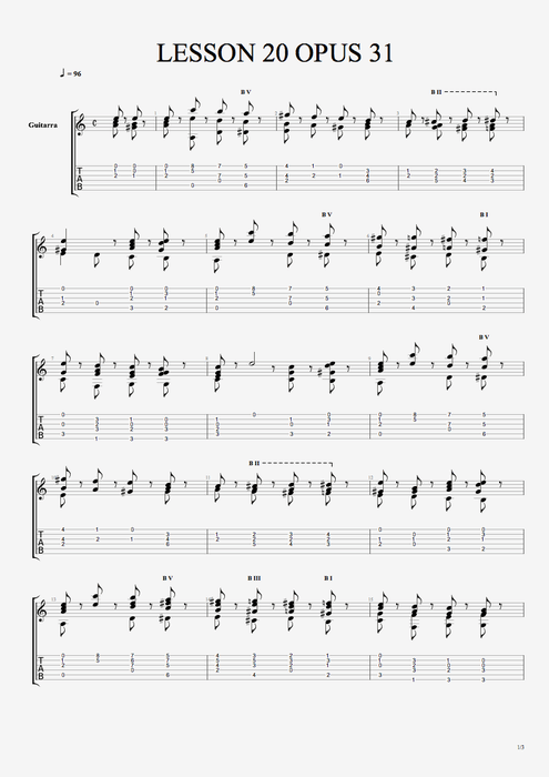 Lesson 20 Opus 31 - Fernando Sor tablature