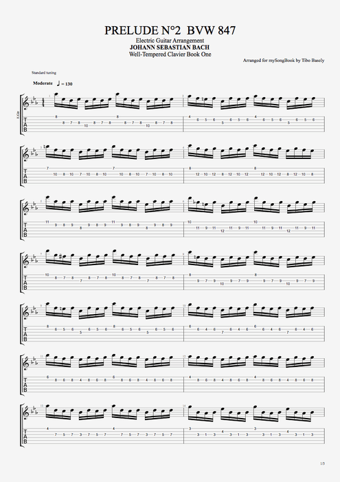 Prelude n°2 BVW847 - Johann Sebastian Bach tablature