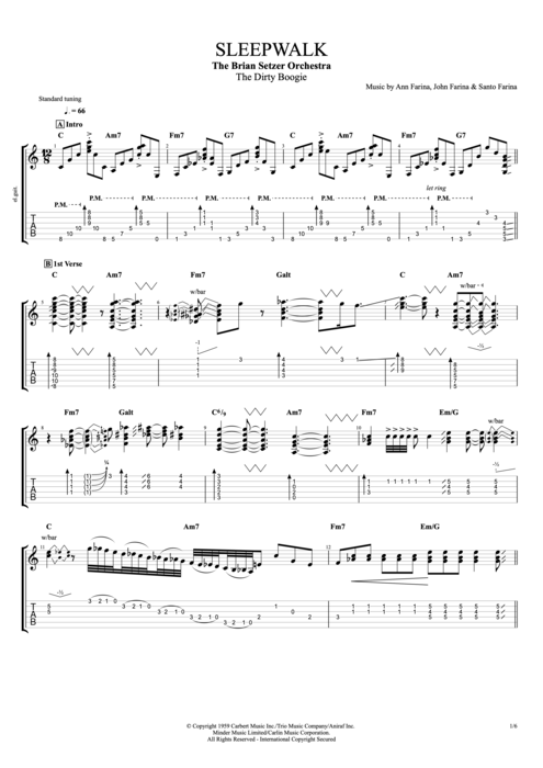 Sleepwalk - The Brian Setzer orchestra tablature