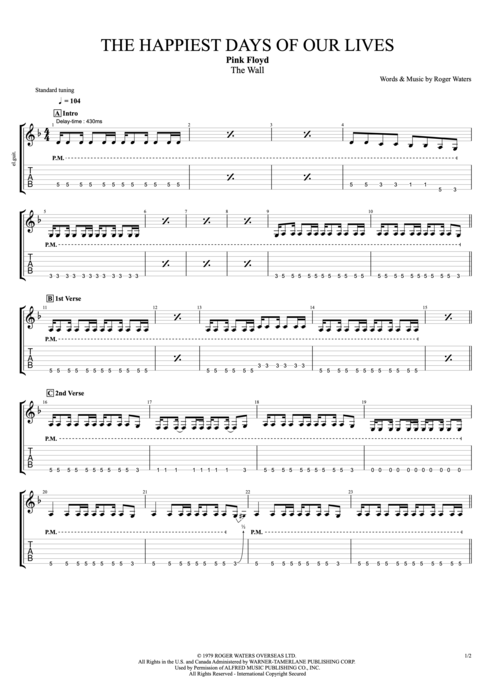 The Happiest Days of Our Lives - Pink Floyd tablature