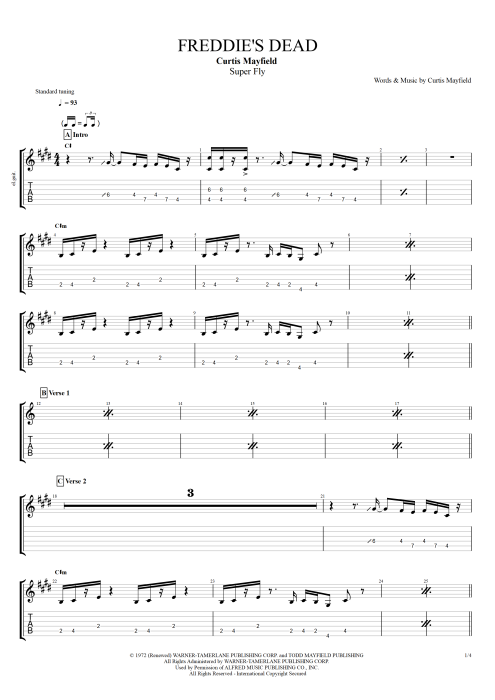 Freddie's Dead - Curtis Mayfield tablature