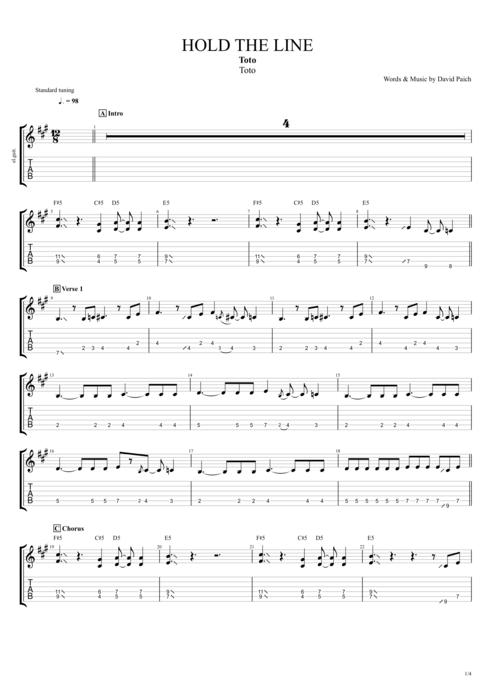 Hold the Line - Toto tablature