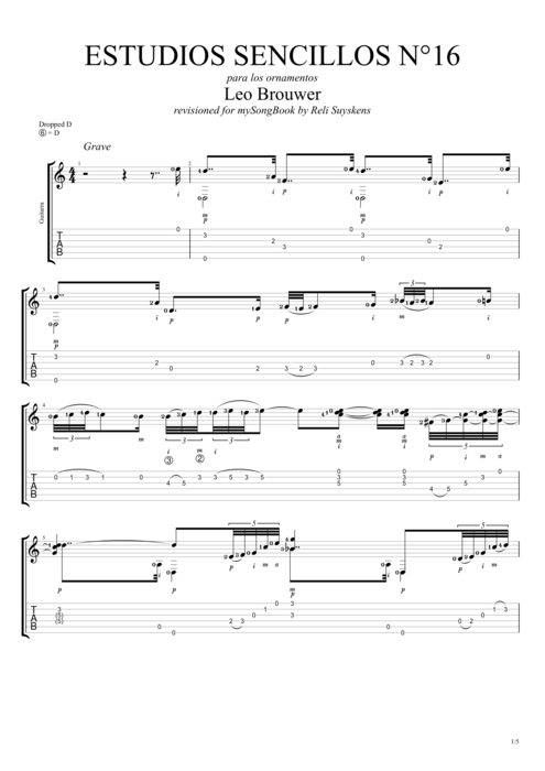 Estudios Sencillos n°16 - Leo Brouwer tablature