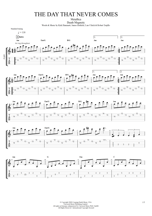 The Day That Never Comes - Metallica tablature