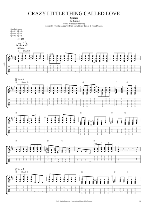 Crazy Little Thing Called Love - Queen tablature