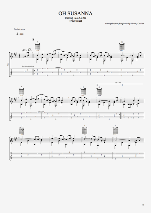 Oh! Susanna - Traditional tablature