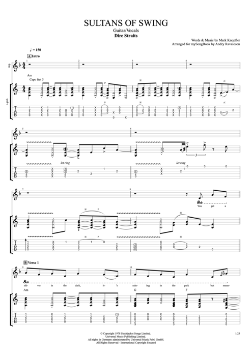 Sultans of Swing - Dire Straits tablature