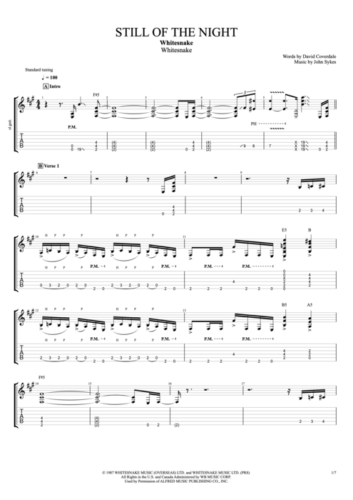 Still of the Night - Whitesnake tablature