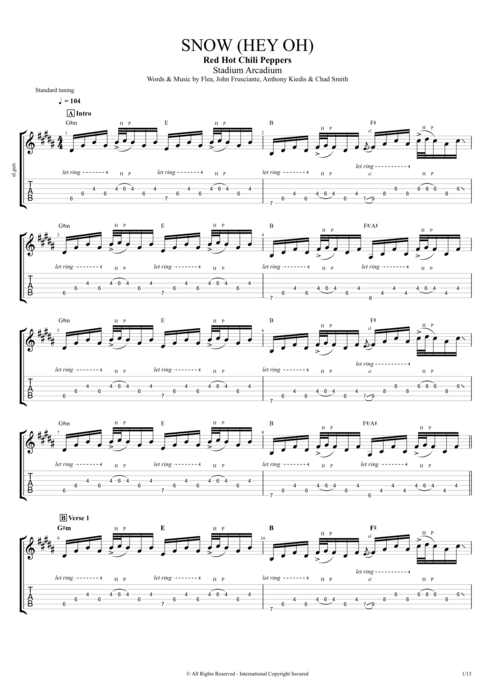 Snow (Hey Oh) - Red Hot Chili Peppers tablature