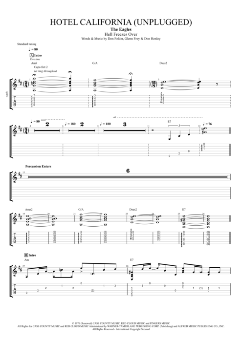 Hotel California (Unplugged) - The Eagles tablature