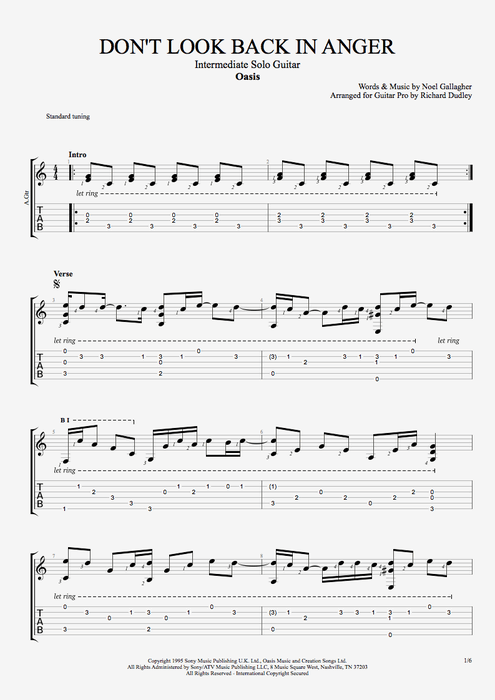 Don't Look Back in Anger - Oasis tablature