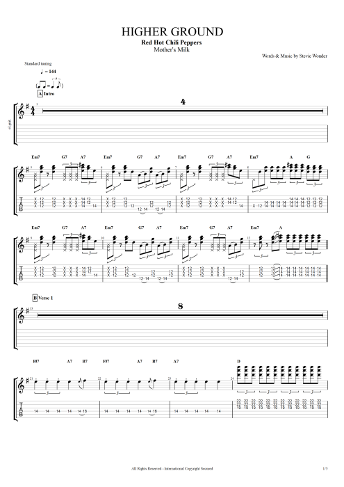 Higher Ground - Red Hot Chili Peppers tablature
