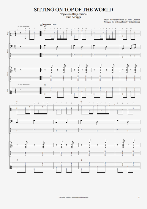 Sitting on Top of the World - Earl Scruggs tablature