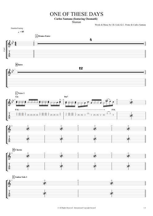 One of These Days - Santana tablature