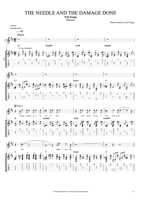 The Needle and the Damage Done - Neil Young tablature