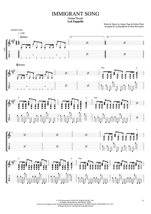 Immigrant Song - Led Zeppelin tablature