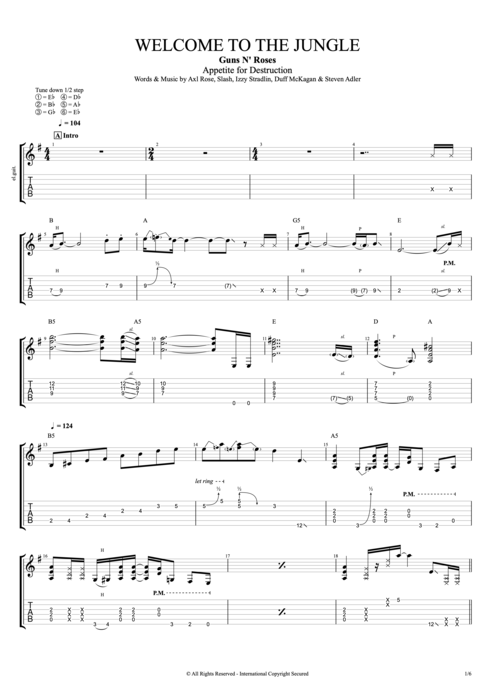 Welcome to the Jungle - Guns N' Roses tablature
