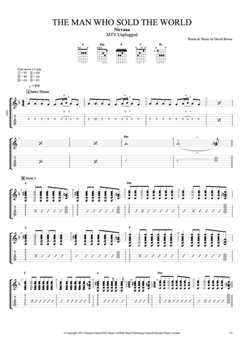 The Man Who Sold the World - Nirvana tablature