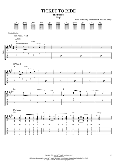 Ticket to Ride - The Beatles tablature