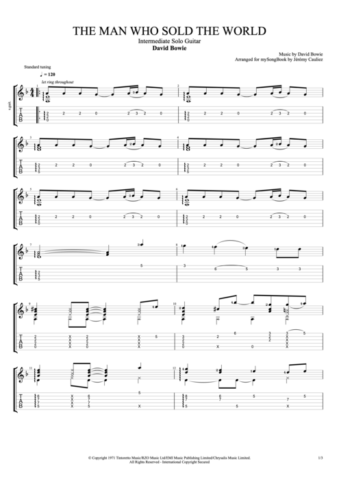 The Man Who Sold the World - David Bowie tablature