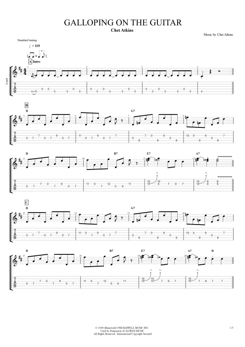 Galloping on the Guitar - Chet Atkins tablature