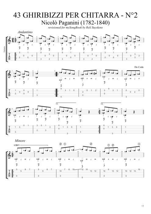 43 Ghiribizzi per chitarra n°2 - Niccolò Paganini tablature