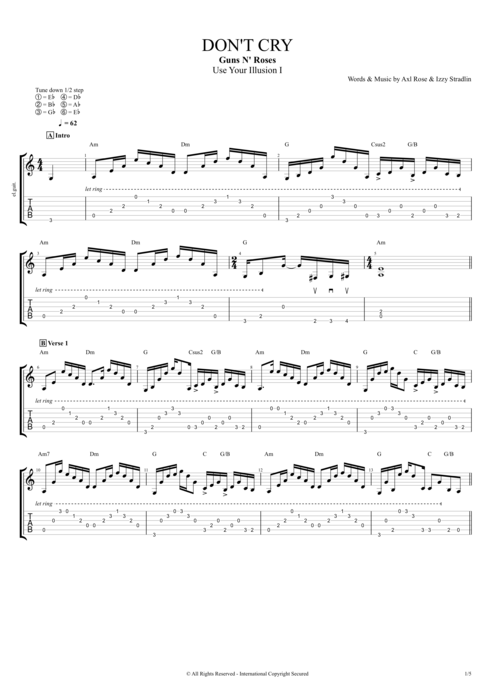 Don't Cry by Guns N' Roses - Full Score Guitar Pro Tab ...