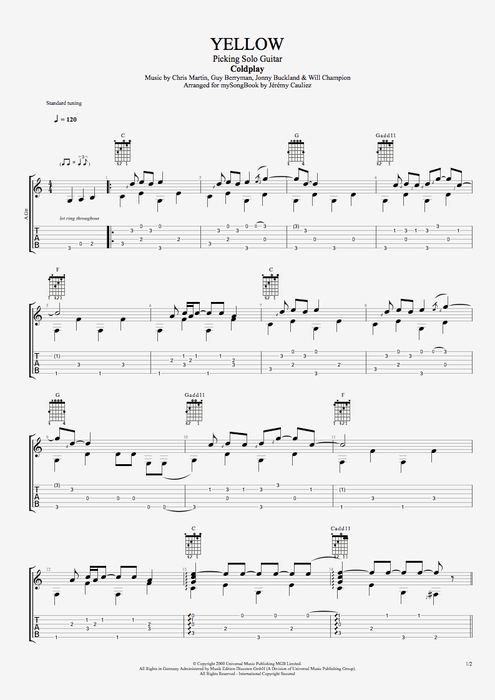 Yellow - Coldplay tablature
