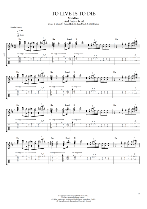 To Live Is to Die - Metallica tablature