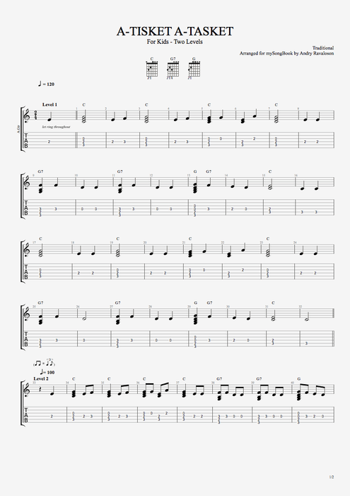 A-Tisket, A-Tasket - Traditional tablature