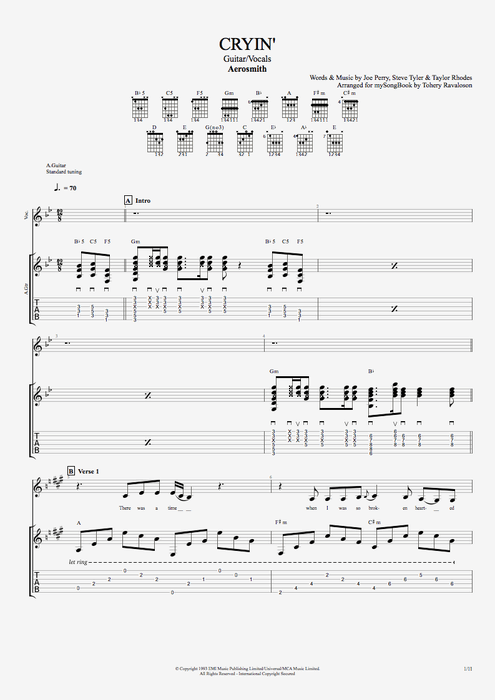 Cryin' - Aerosmith tablature