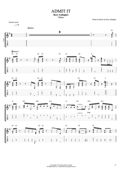 Admit It - Rory Gallagher tablature