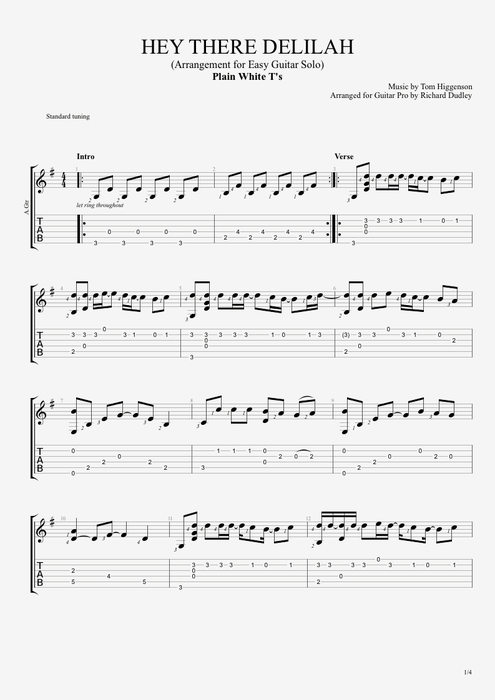 Hey There Delilah - Plain White T's tablature
