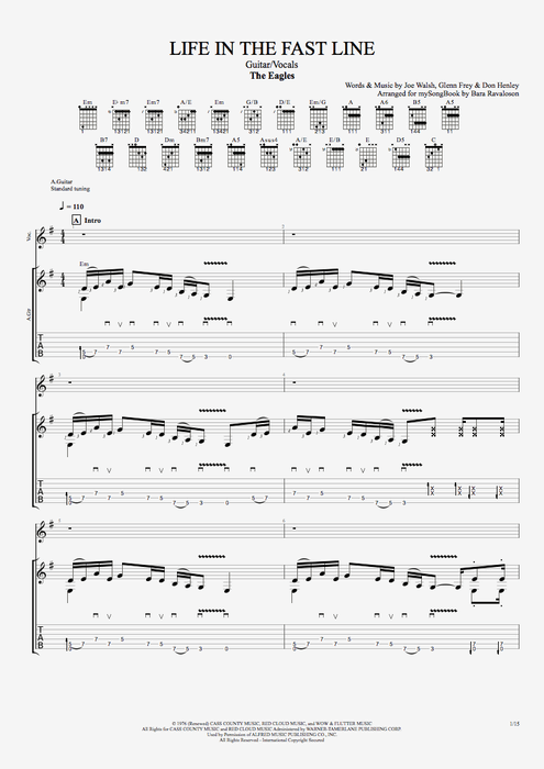 Life in the Fast Lane - The Eagles tablature