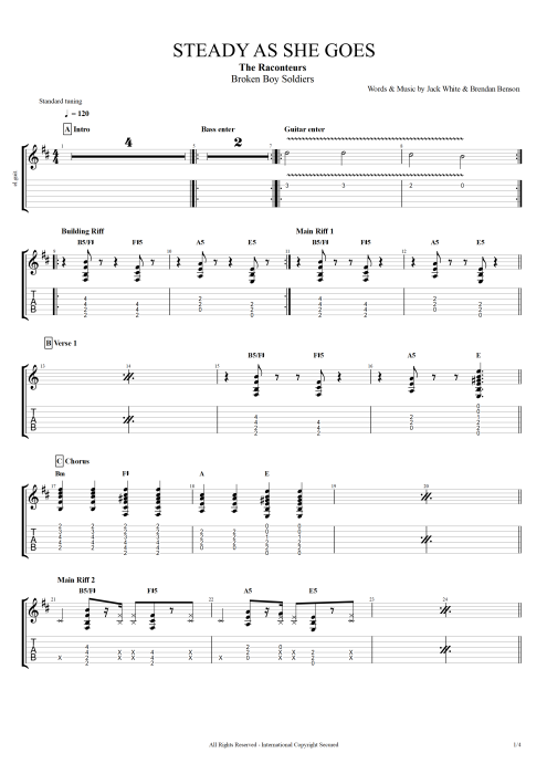 Steady as She Goes - The Raconteurs tablature