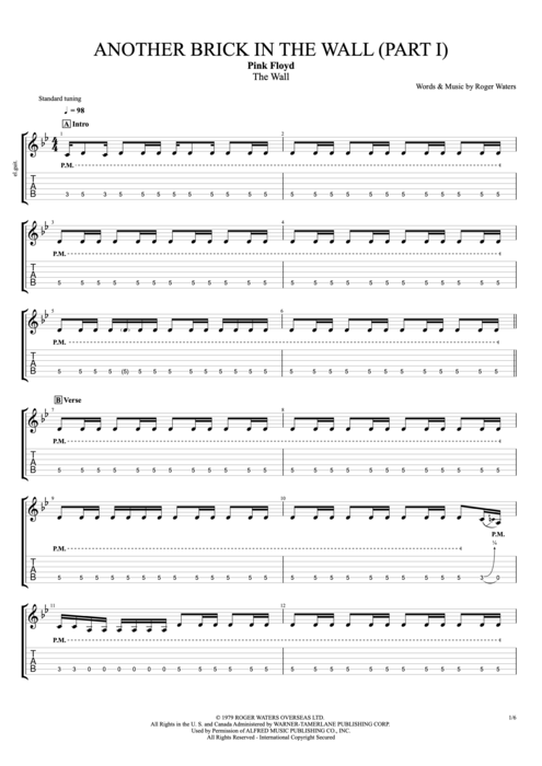 Another Brick in the Wall (Part 1) - Pink Floyd tablature