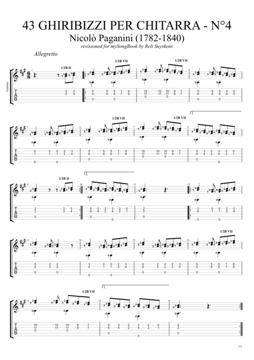43 Ghiribizzi per chitarra n°4 - Niccolò Paganini tablature
