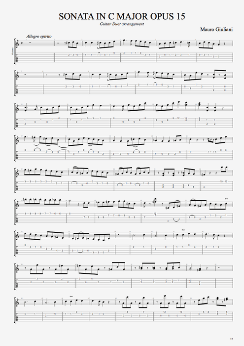 Sonata in C Major Opus 15 - Mauro Giuliani tablature