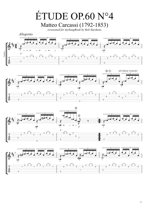 Etude Op.60 n°4 - Matteo Carcassi tablature