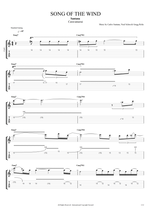 Song of the Wind - Santana tablature