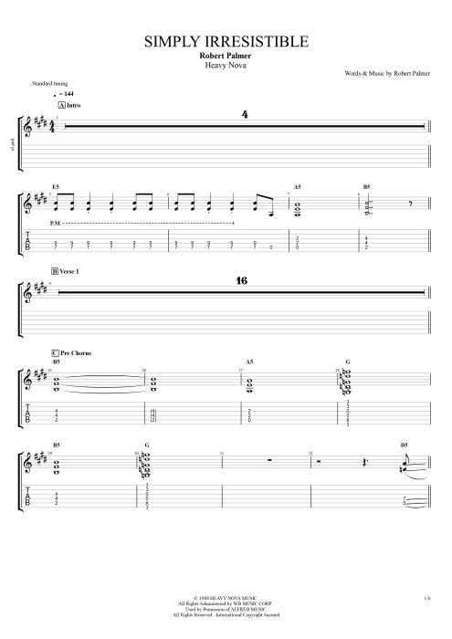 Simply Irresistible - Robert Palmer tablature