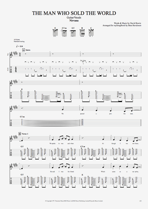 The Man Who Sold the World - Nirvana tablature