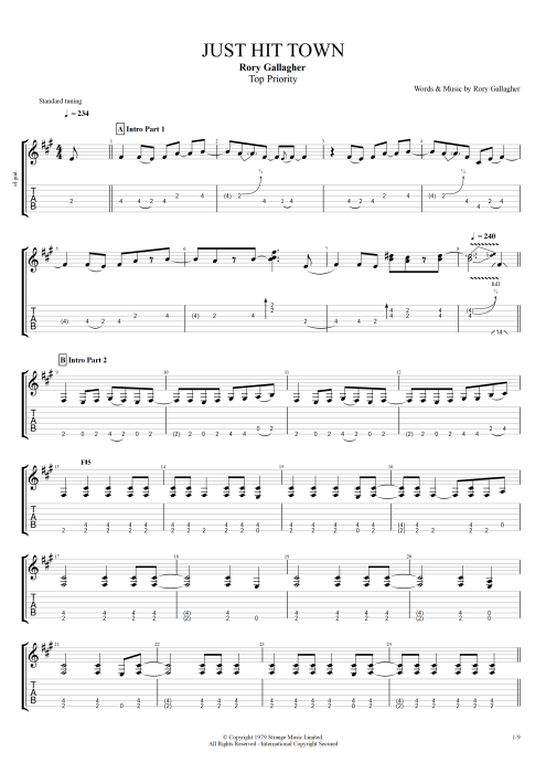 Just Hit Town - Rory Gallagher tablature