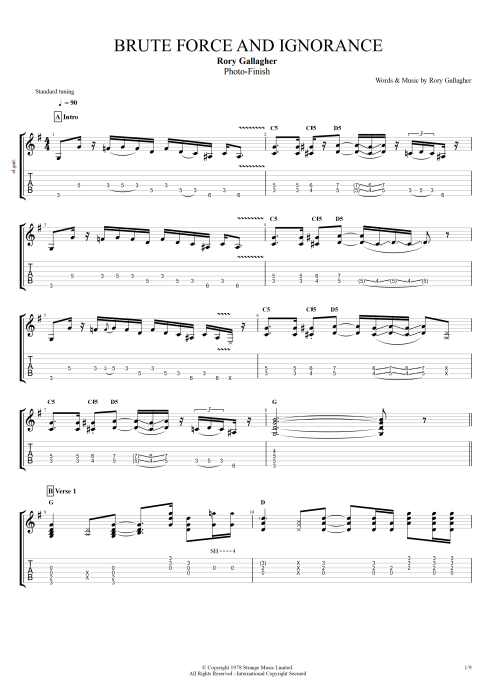 Brute Force and Ignorance - Rory Gallagher tablature